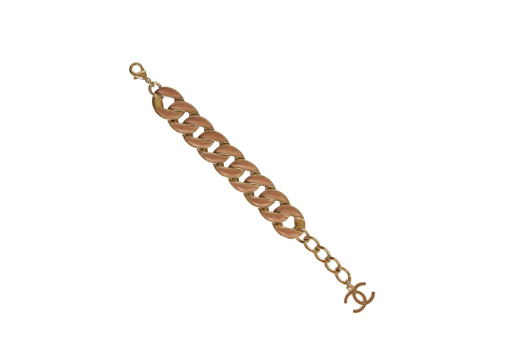 Chanel Beige Leather Chain Bracelet