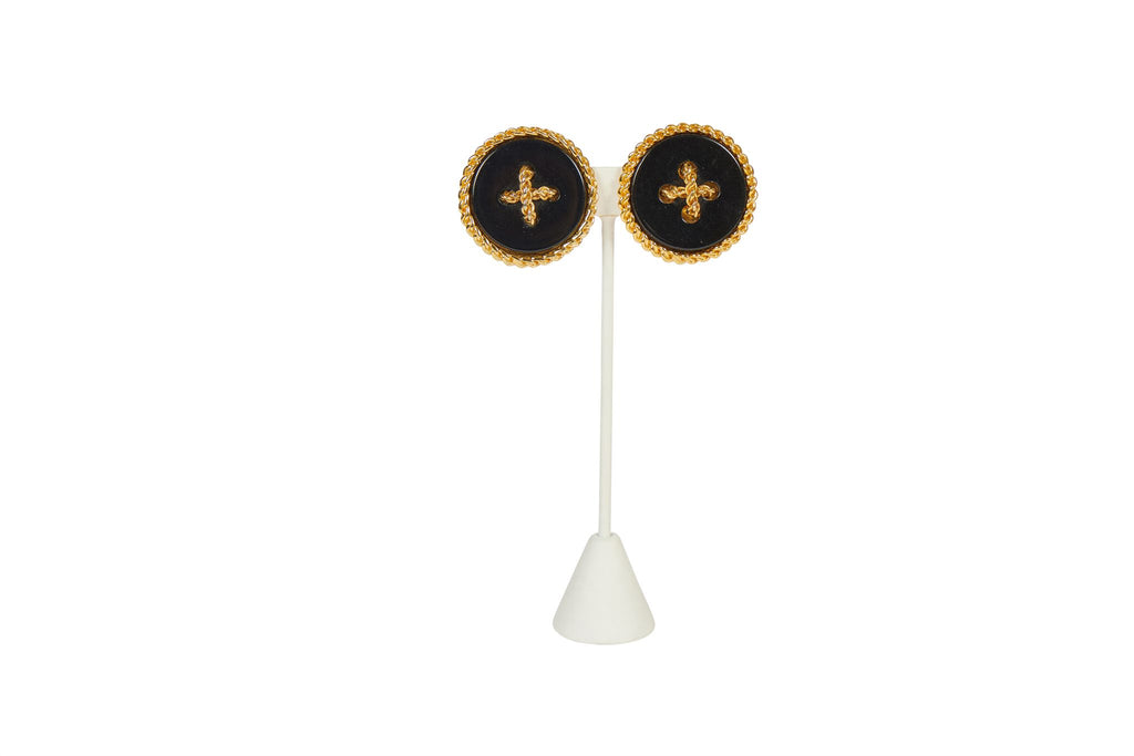 Chanel Black Gripoix LG Button Earrings