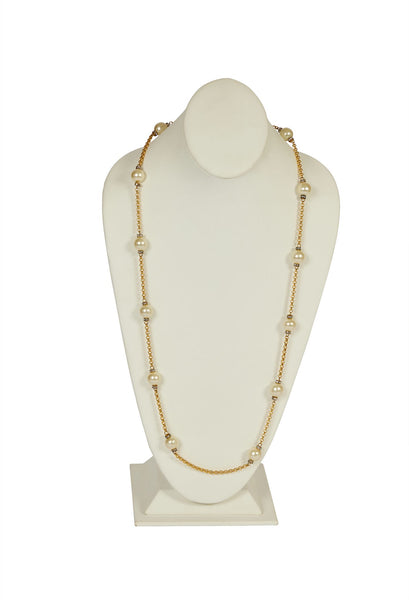Chanel 1970’s Byzantine Style Crystal Pearl Chain Sautoir Necklace
