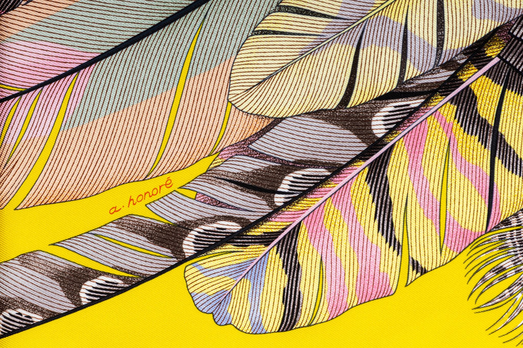 Hermes BNIB Yellow Feathers Silk Scarf