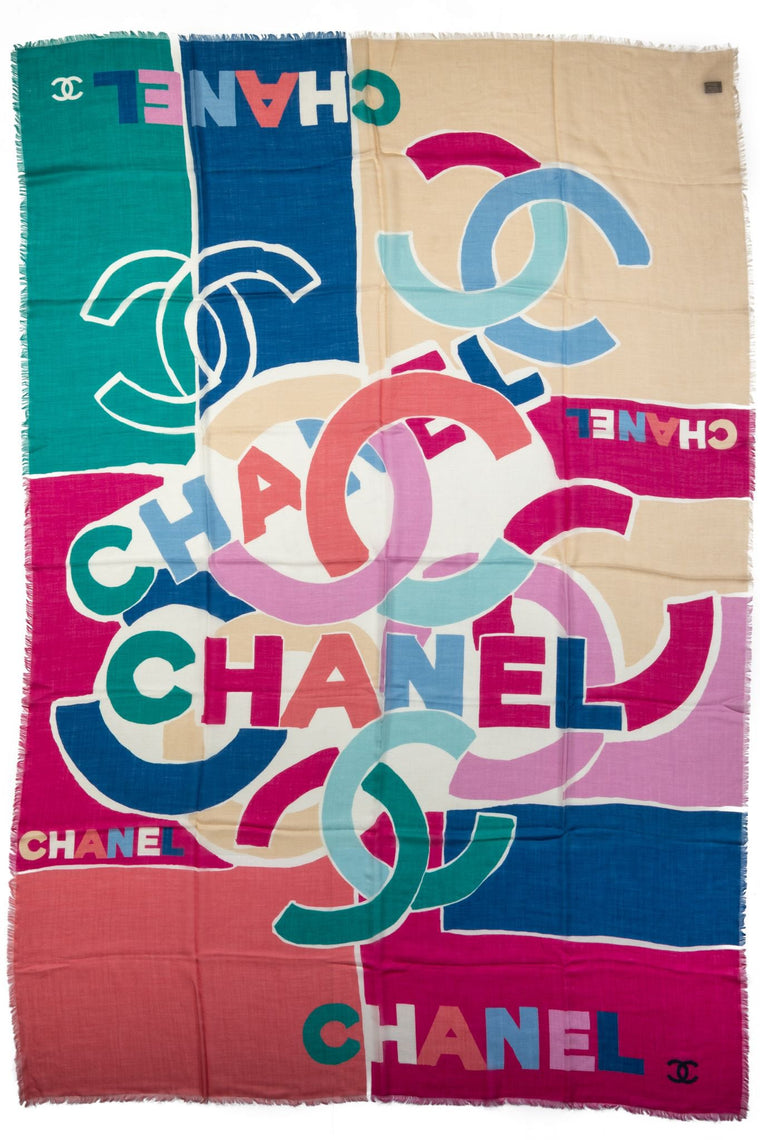 Chanel Cashmere Multicolor Logo Shawl