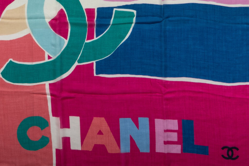 Chanel Cashmere Multicolor Logo Shawl