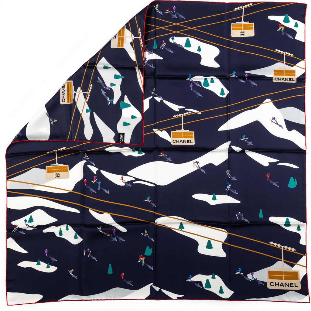 Chanel BN Navy Mountains Silk Scarf