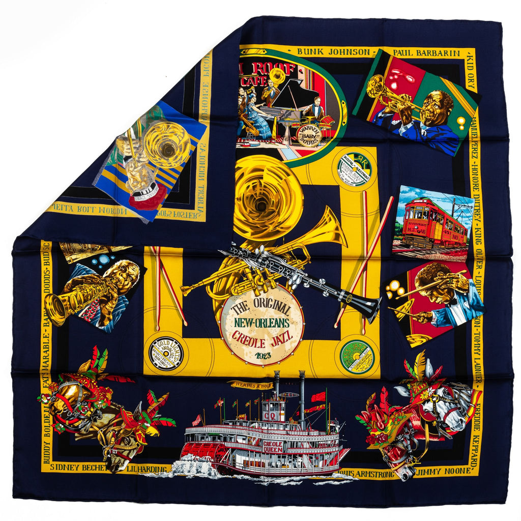 Hermes Navy New Orleans Silk Scarf