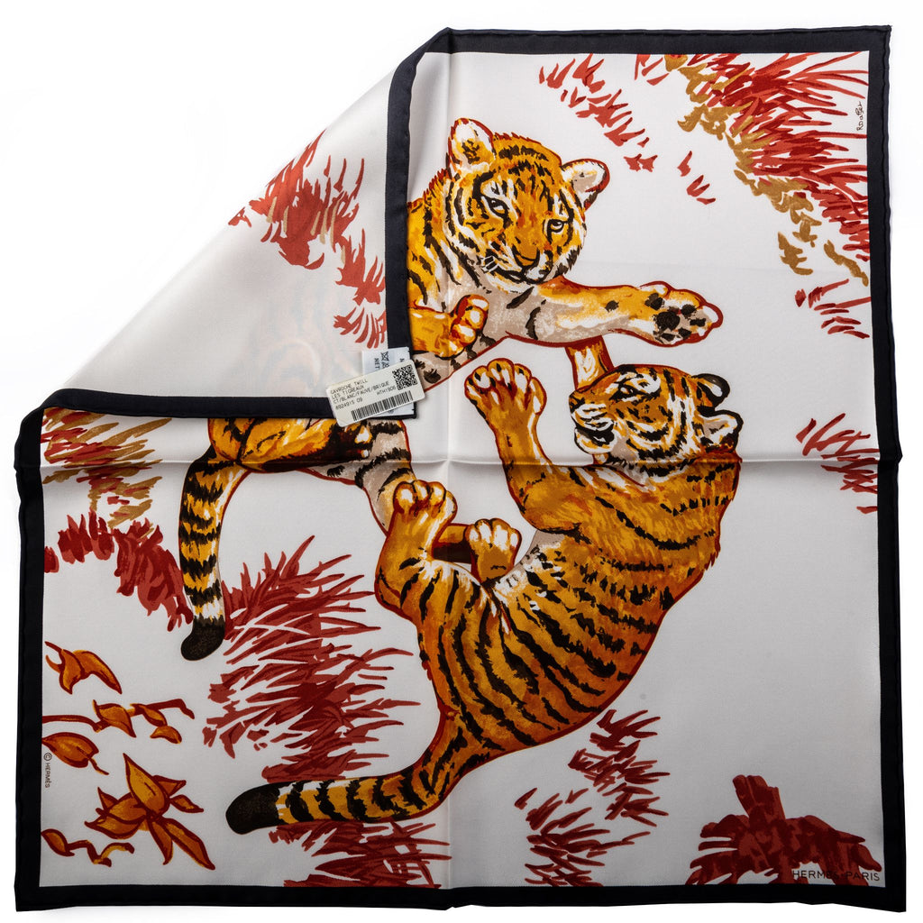 Hermes BNIB White Tiger Cubs Small Scarf
