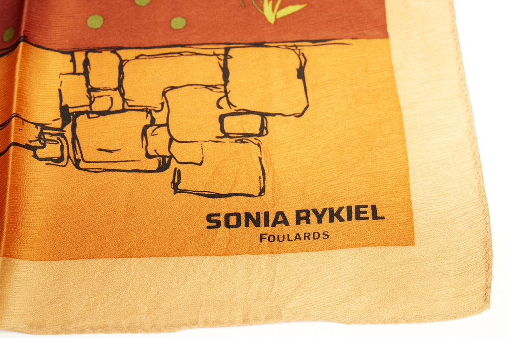 Sonia Rykiel Green Orange Silk Scarf