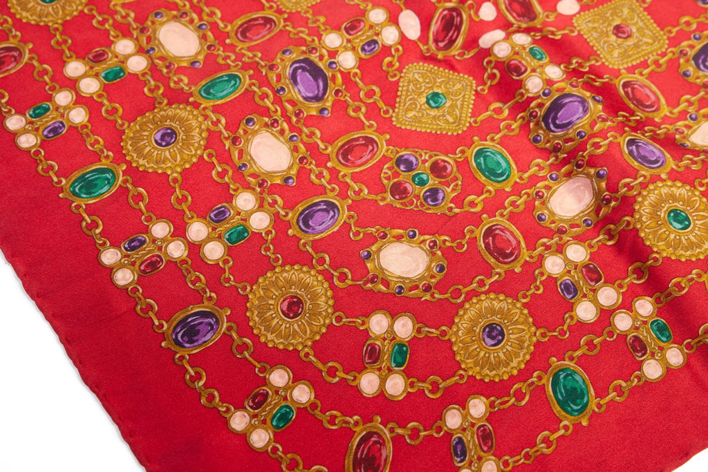 Chanel Red Silk Gripoix Jewels Scarf