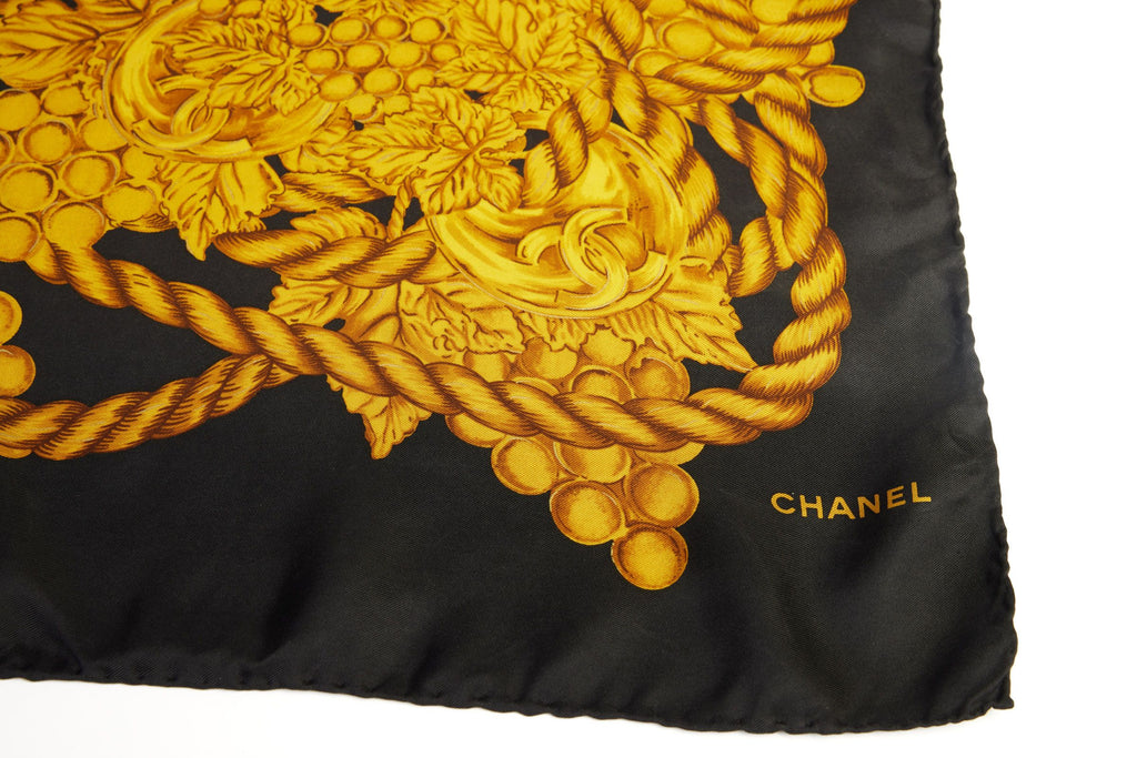 Chanel Vintage Black Grapes Silk Scarf