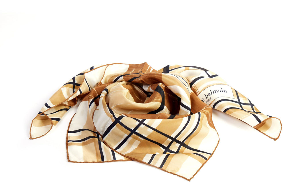 Balmain Vintage Square Beige Silk Scarf Vintage Lux
