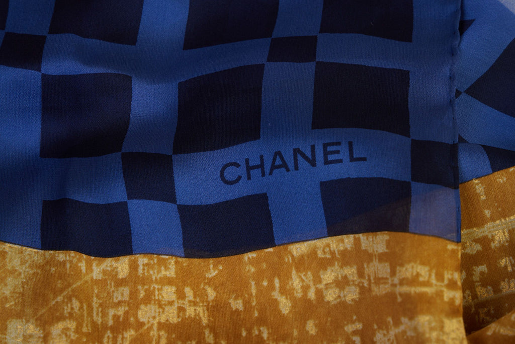 Chanel Blue and Gold Silk Stole
