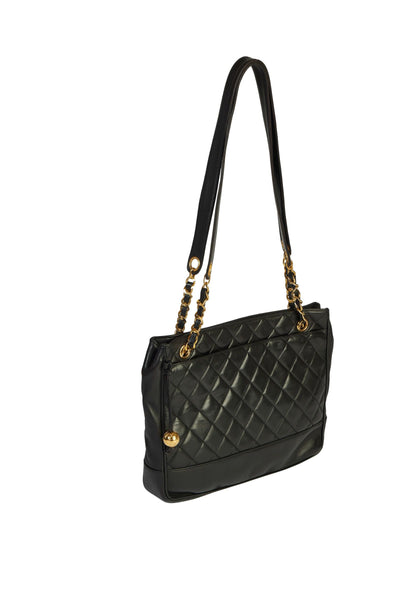 Chanel Epsom Black Leather Zipped Tote - Vintage Lux