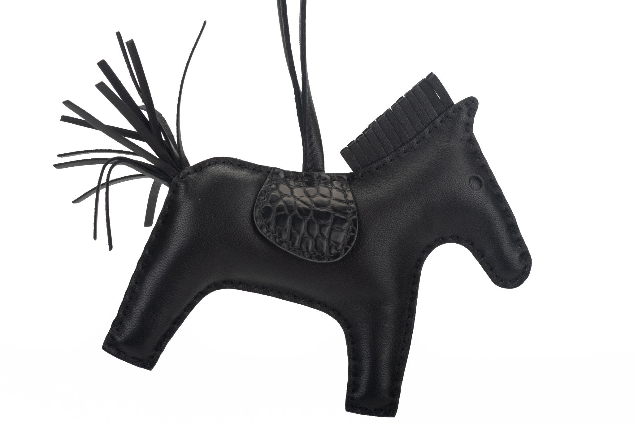 Hermes SO Black Noir Rodeo Touch Bag Charm Alligator Key Chain Pom