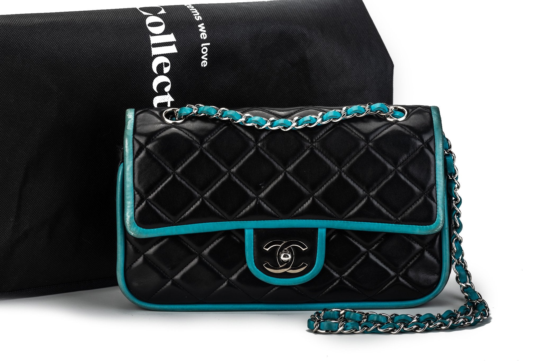 Chanel Black Turquoise Double Flap - Vintage Lux
