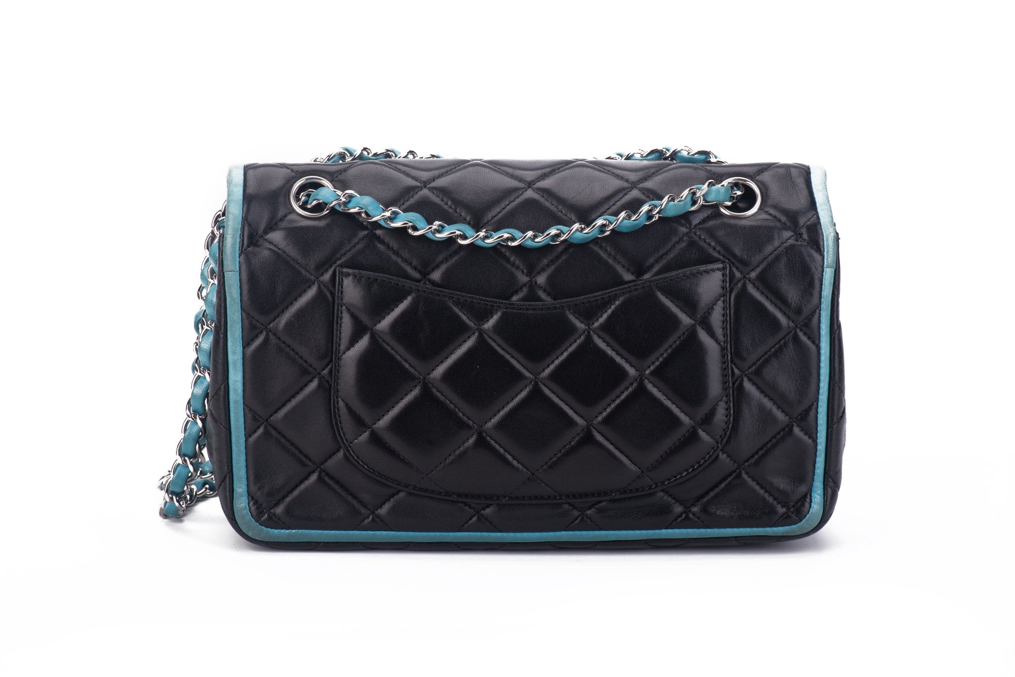 Chanel Black Turquoise Double Flap - Vintage Lux