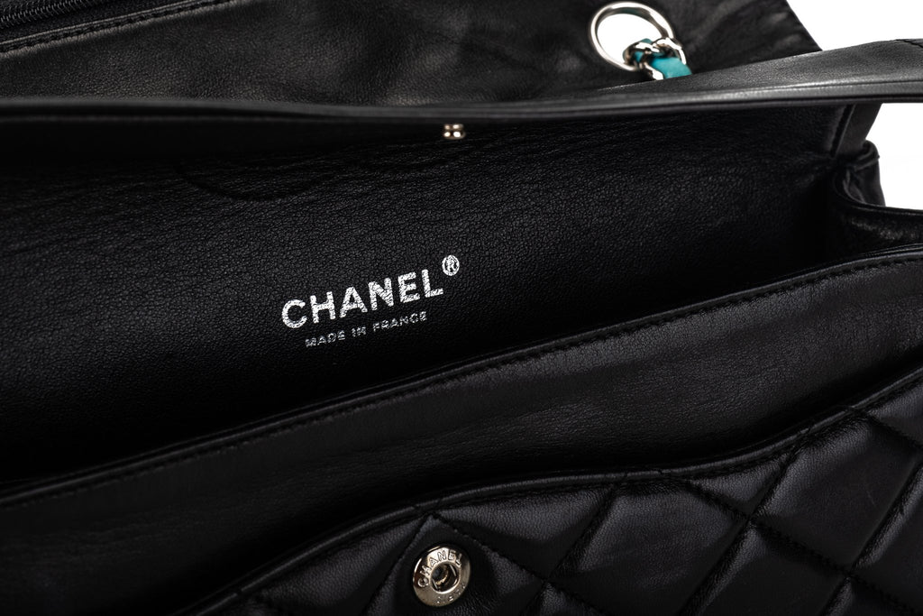 Chanel Black Turquoise Double Flap