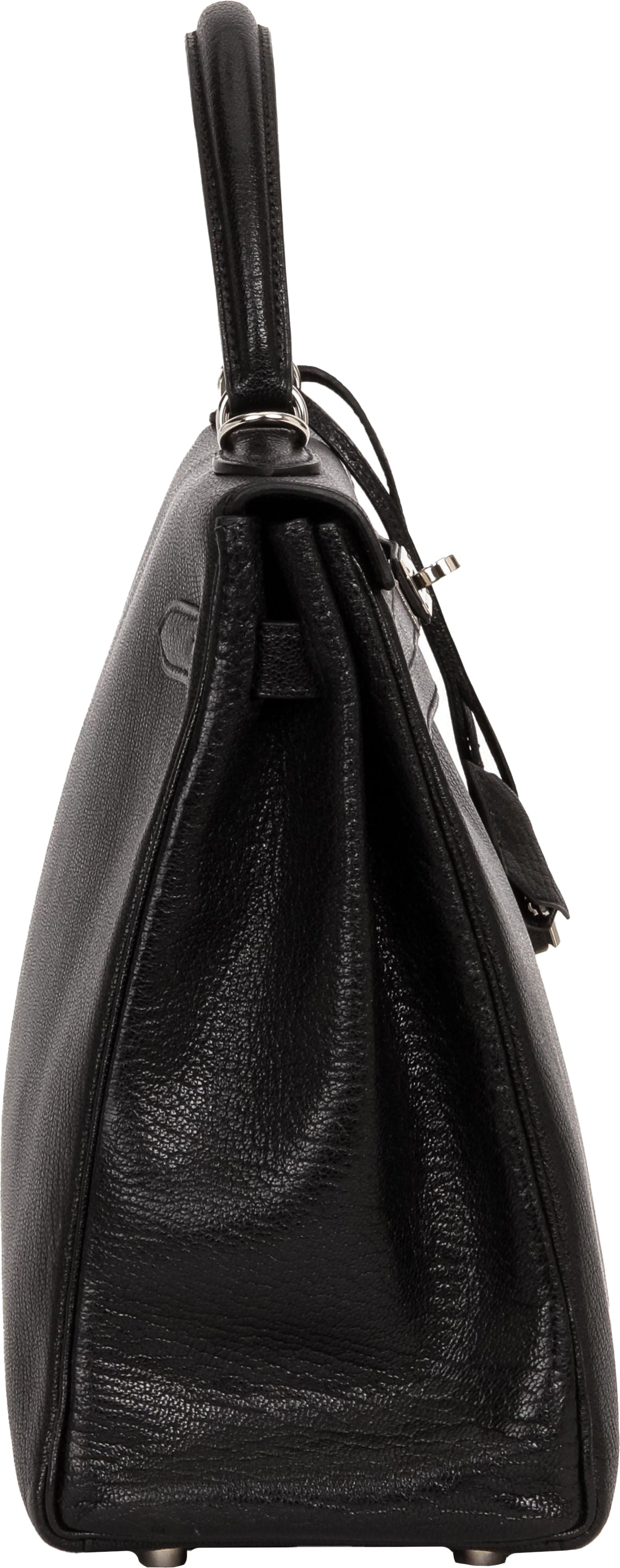 HERMES Kelly 35 Chevre de Coromandel Black Goatskin Leather Handbag