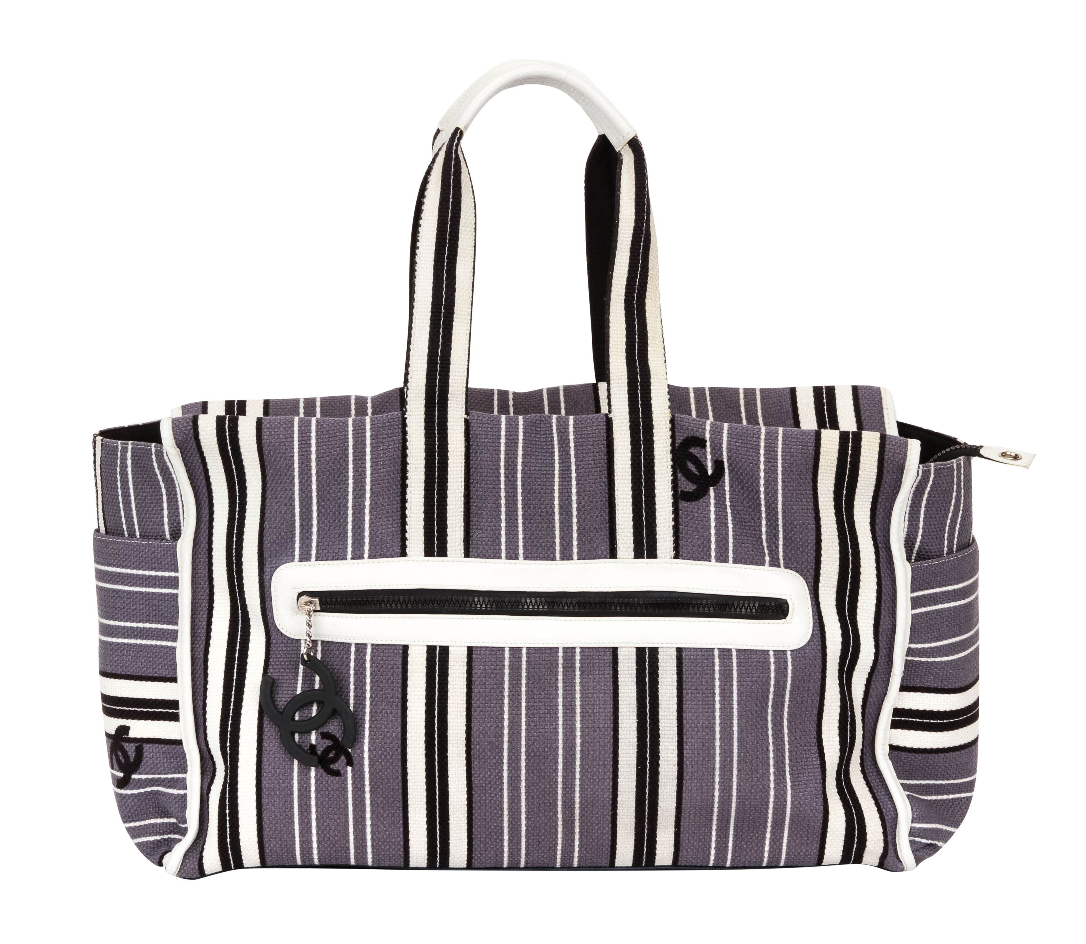 chanel striped tote bag
