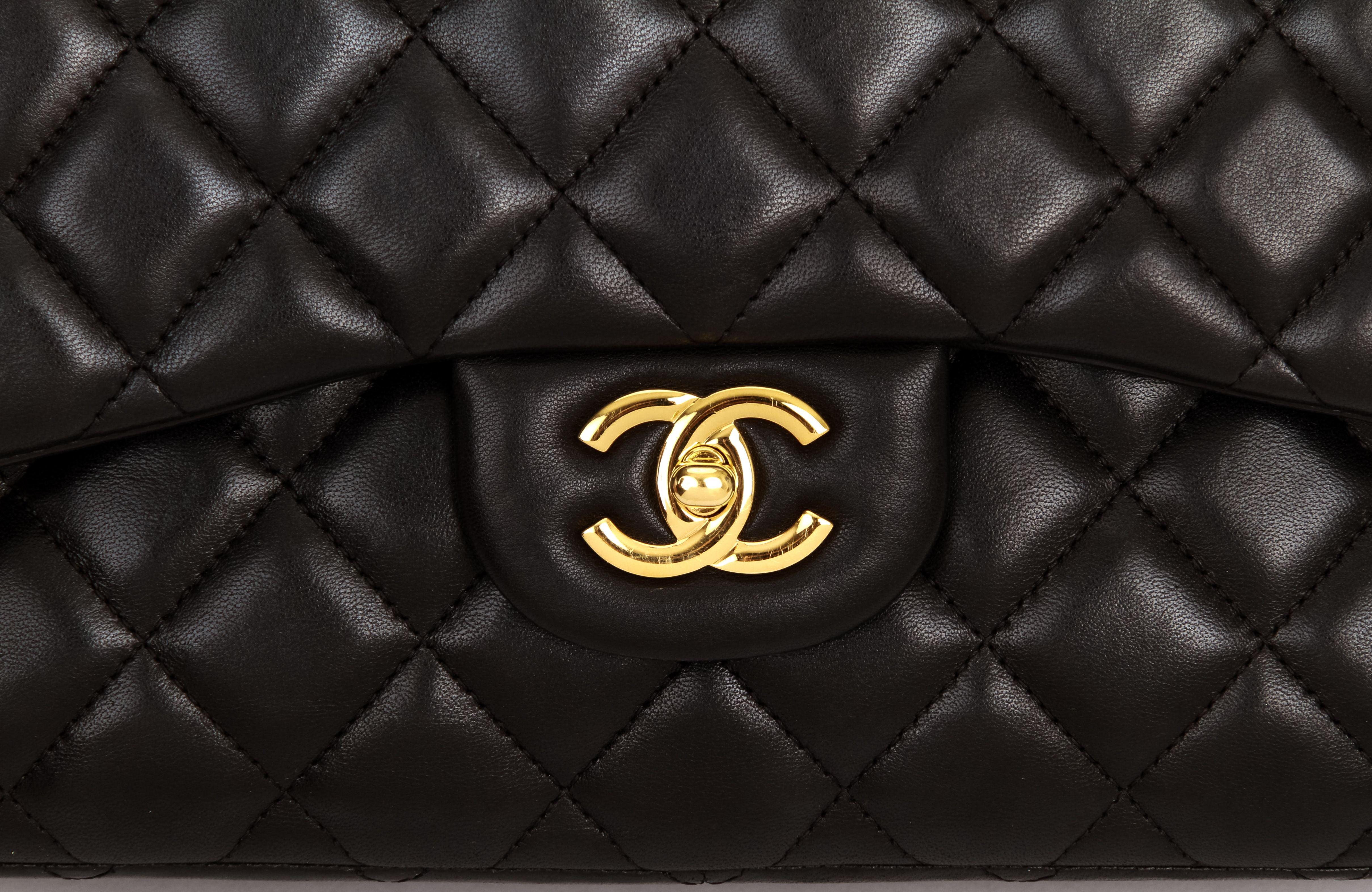 Chanel Black Lamb Jumbo Double Flap Gold - Vintage Lux