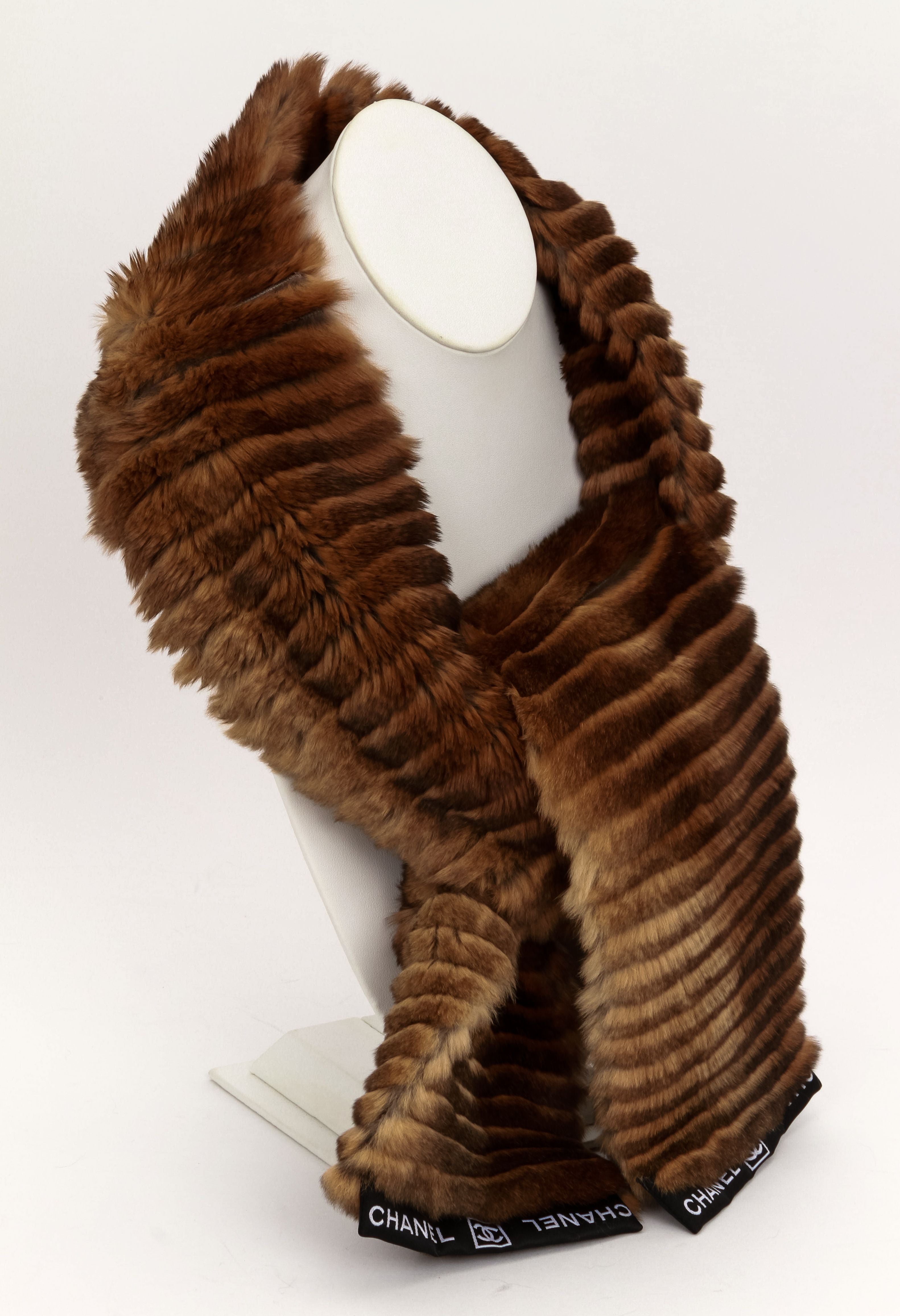 Chanel Brown Orylag Striped Fur Scarf