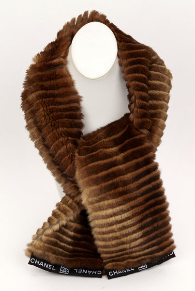 C H A N E L Orylag Fur Scarf - Beige brown rabbit fur with black