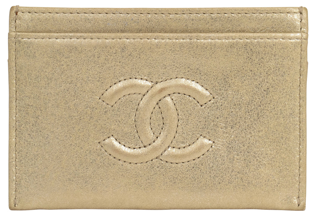 Chanel new card case light gold leather