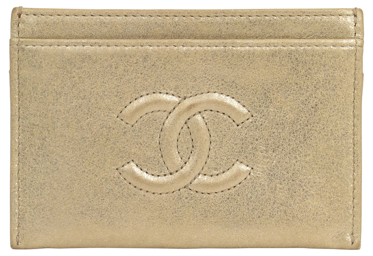 Chanel new card case light gold leather