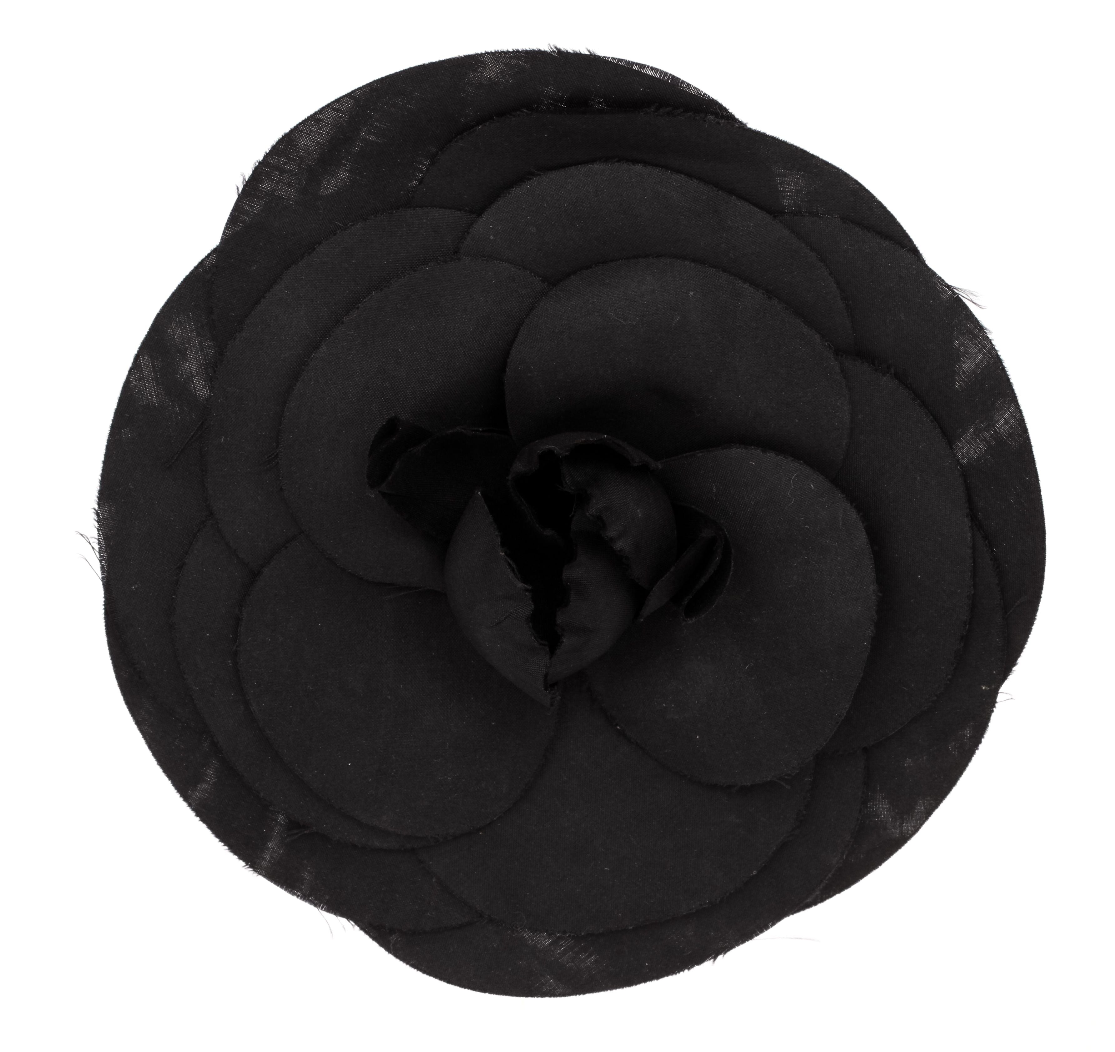Chanel oversize black silk camellia pin - Vintage Lux