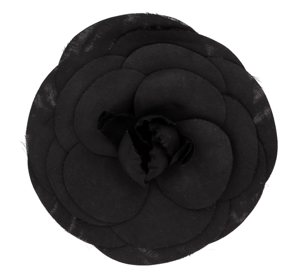 Chanel oversize black silk camellia pin