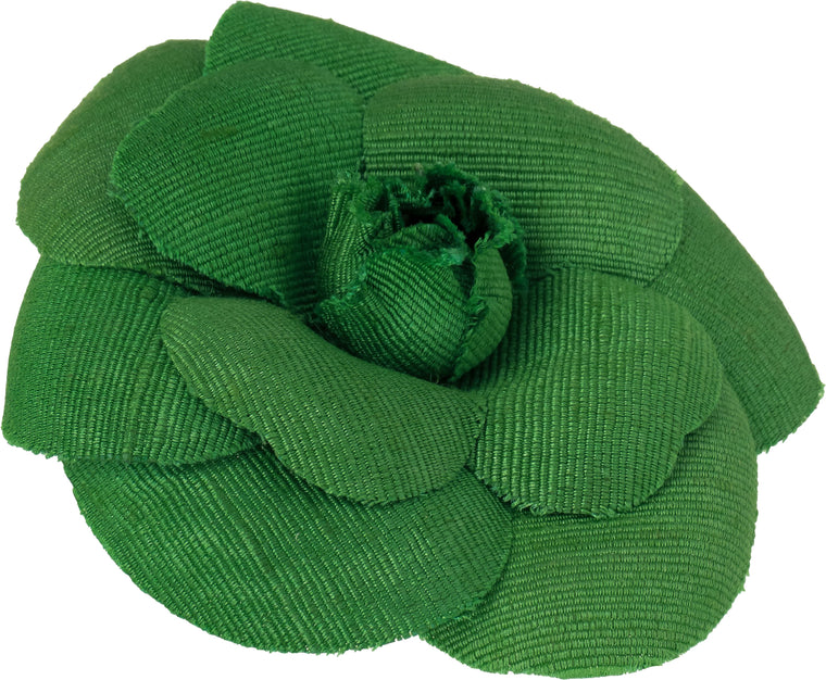 Chanel large green fabric camelia brooch