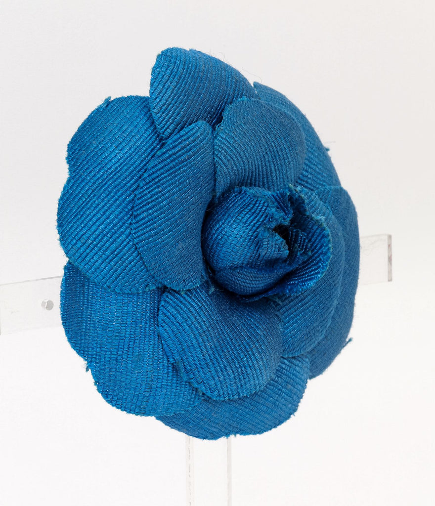 Chanel large blue fabric camellia brooch