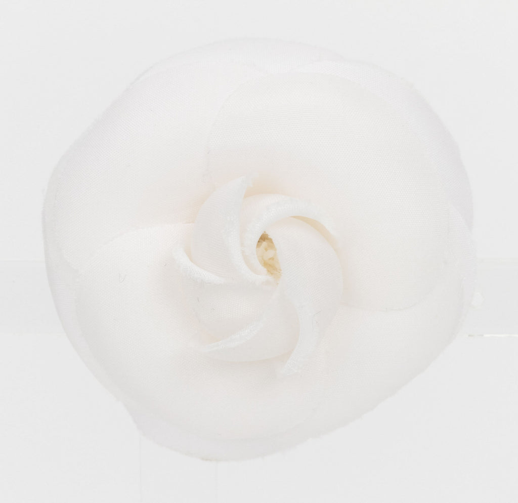 Chanel small white fabric camelia brooch