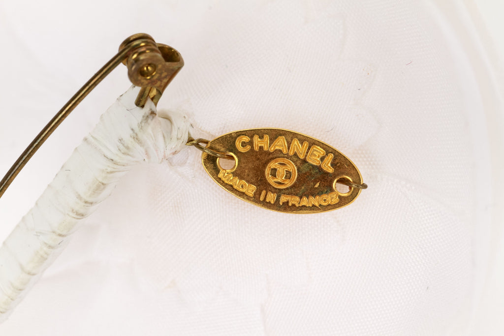 Chanel small white fabric camelia brooch
