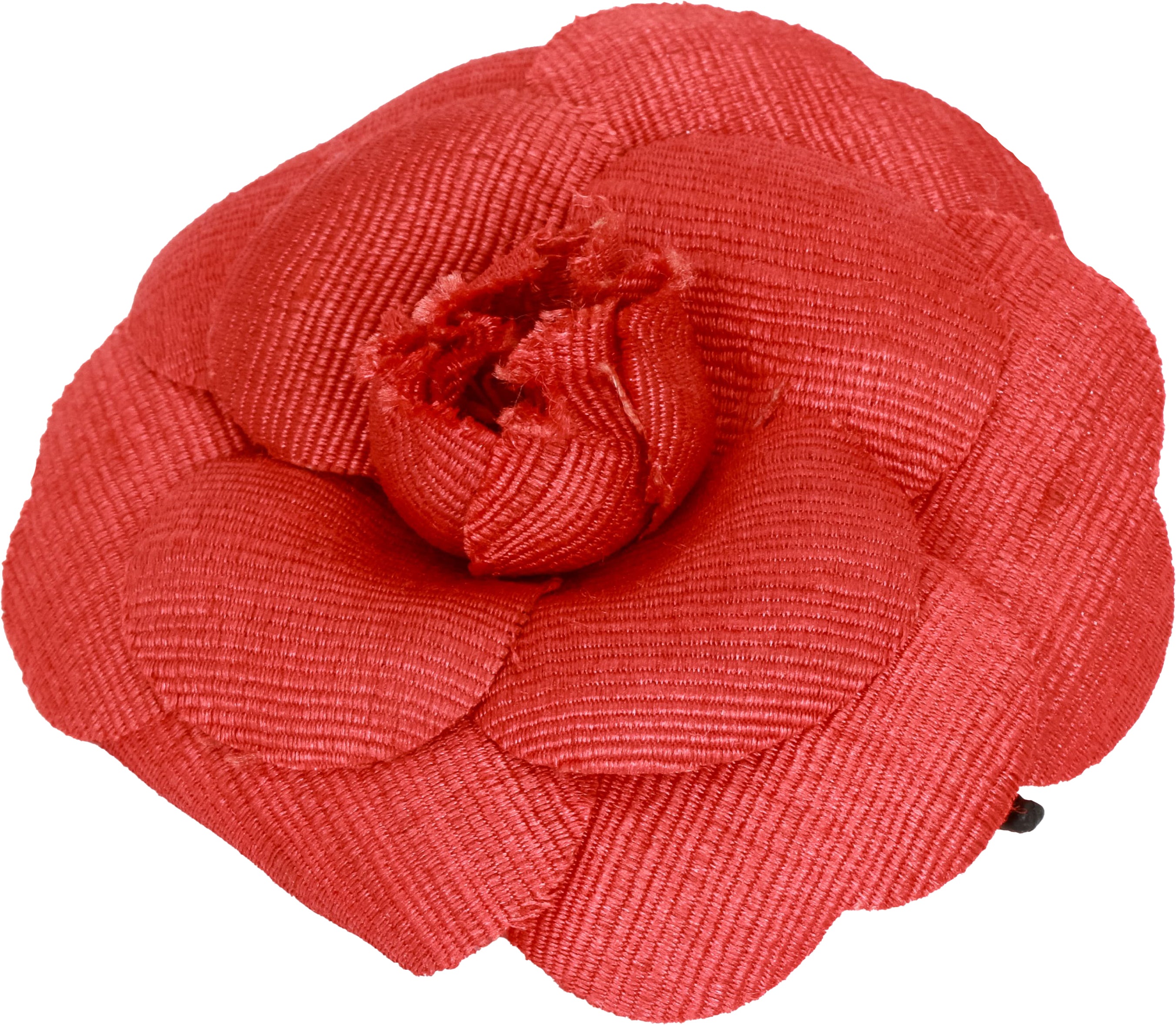 Chanel large red fabric camellia brooch - Vintage Lux