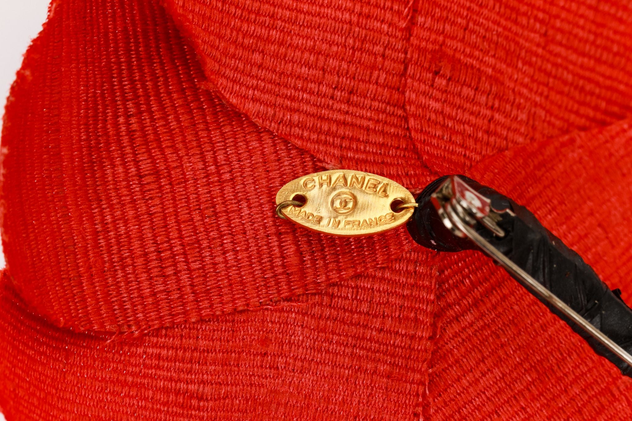 Chanel large red fabric camellia brooch - Vintage Lux