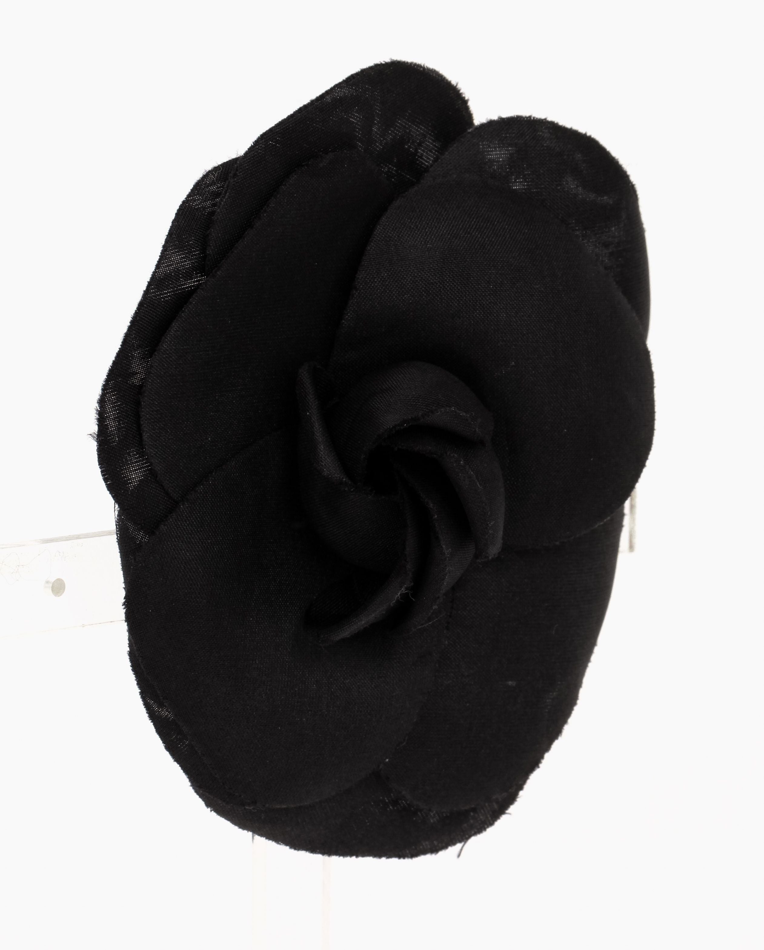 Chanel large black fabric camelia brooch - Vintage Lux