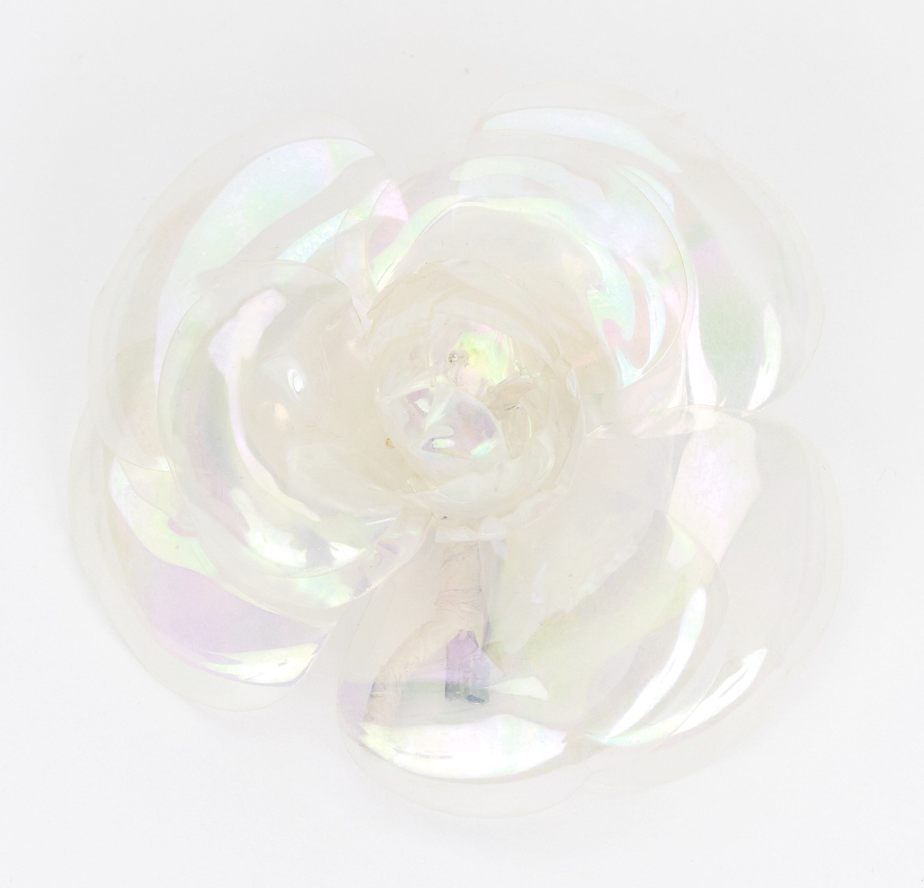 Chanel Womens Camellia Flower CC Logo Transparent Ring White Size 6.5