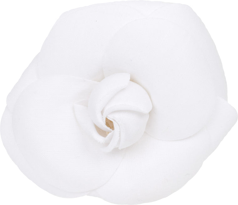 Chanel large white fabric camelia brooch