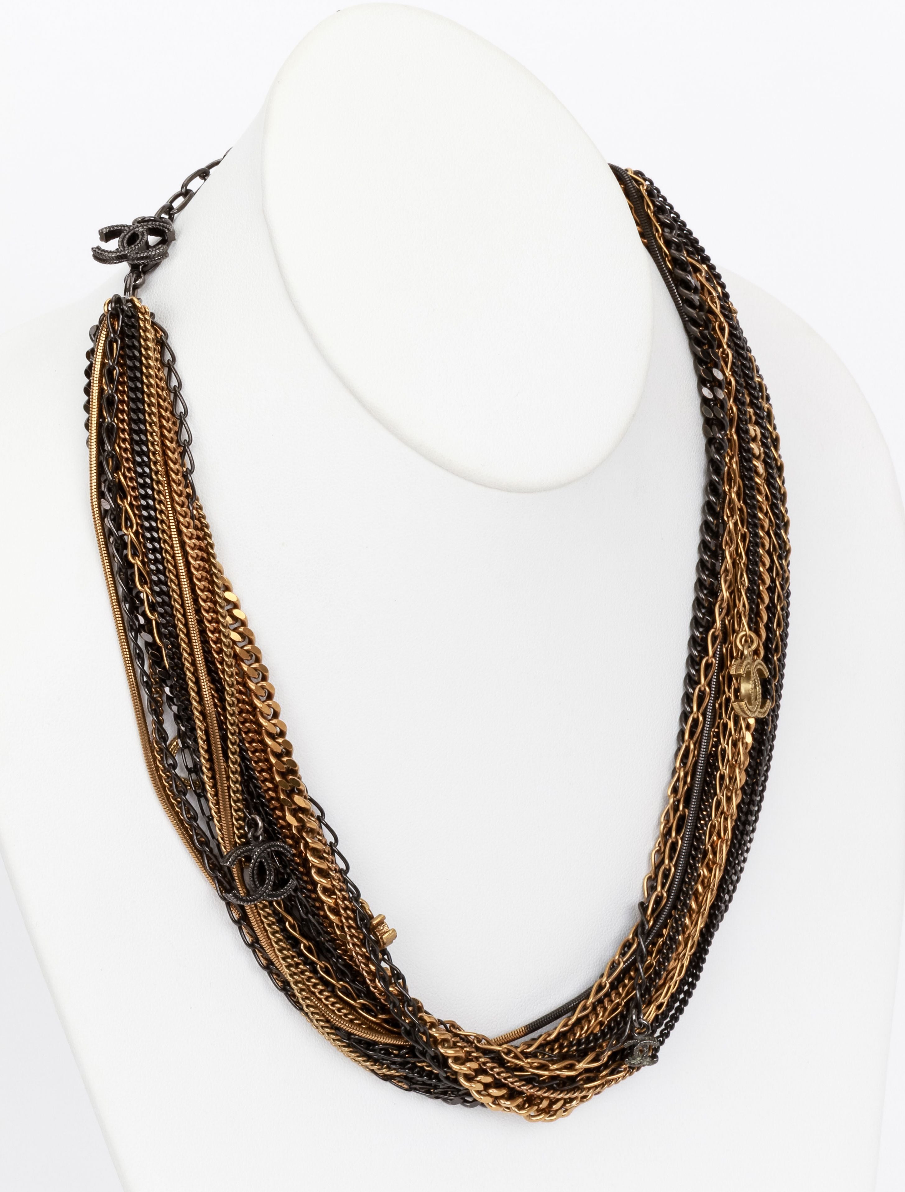 Chanel torsade chain necklace black gold - Vintage Lux
