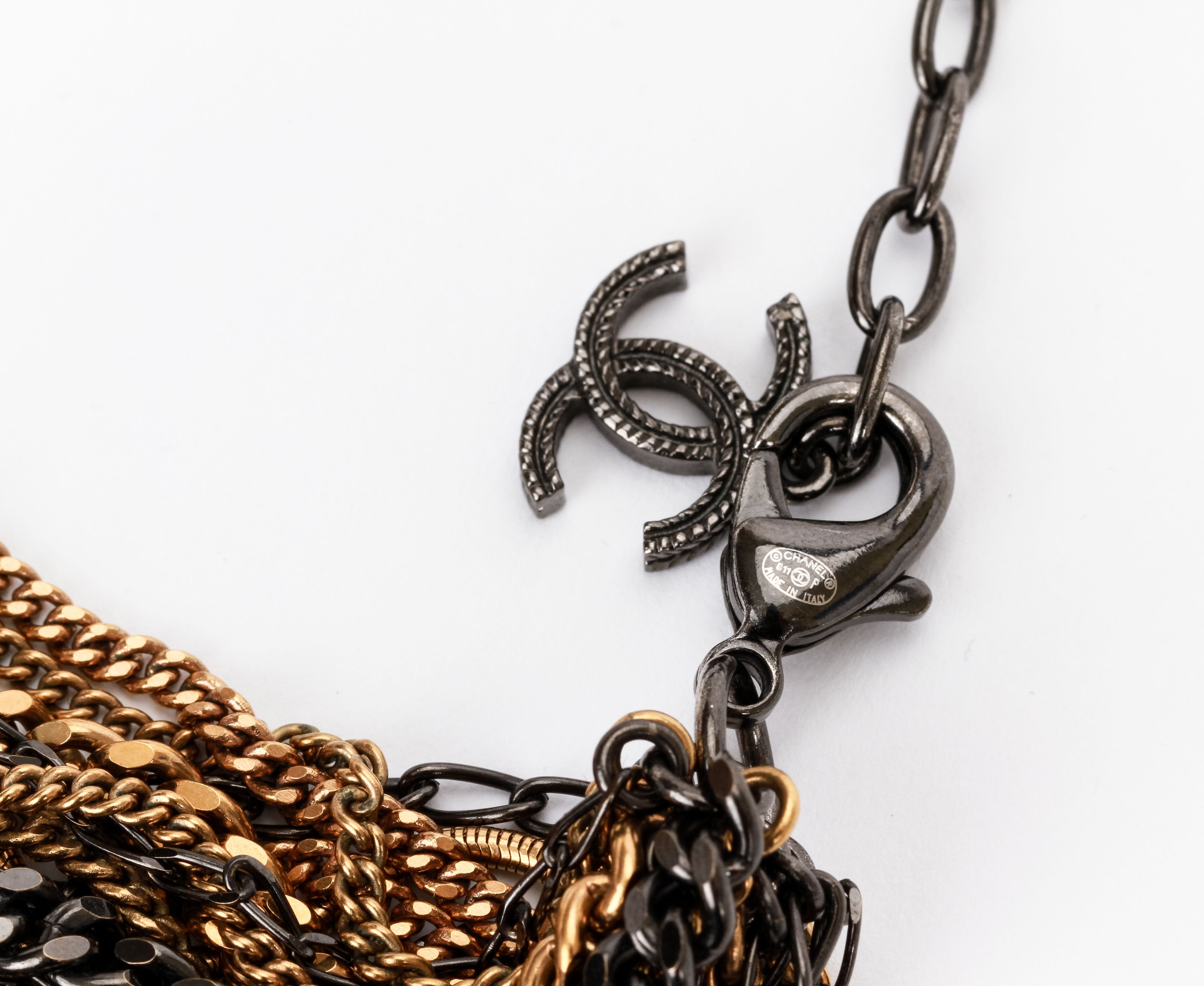 Chanel Vintage CC Enamel Pendant Necklace (Black/Gold)