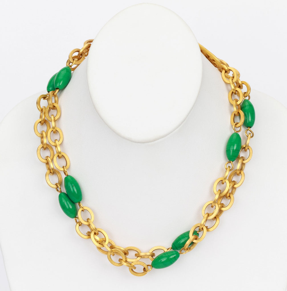Chanel gold sautoir green gripoix 1995