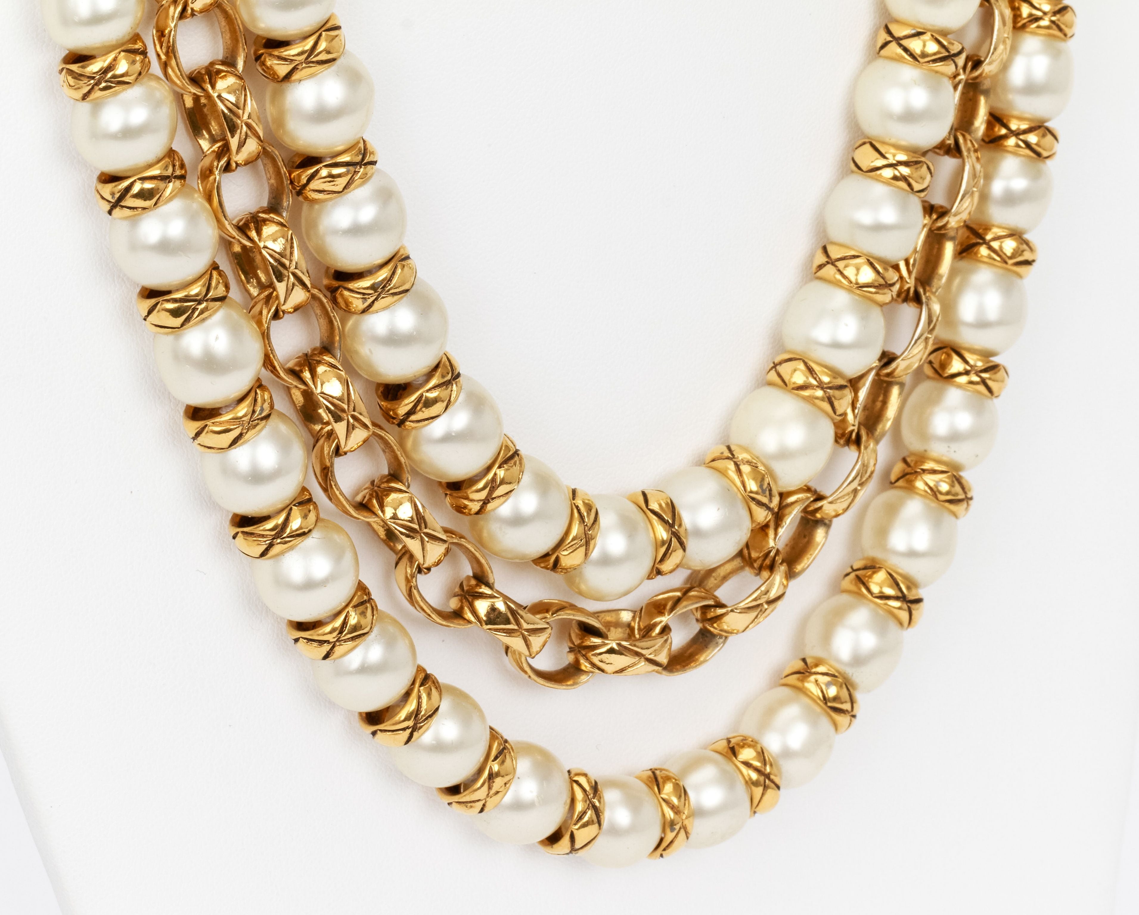 Chanel two strand pearl necklace w/chain