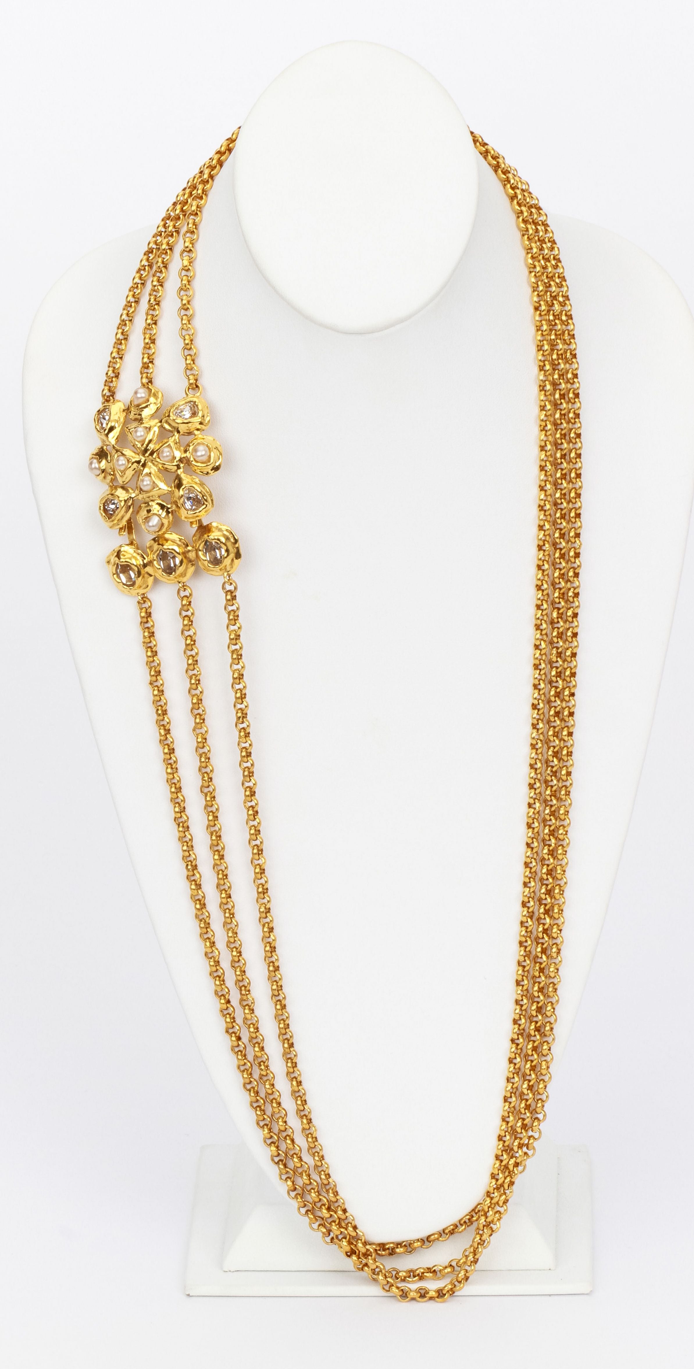 Chanel gold chain necklace stones pearls - Vintage Lux