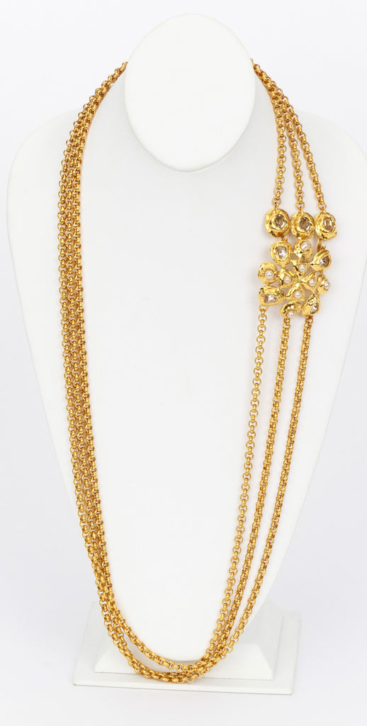 Chanel gold chain necklace stones pearls