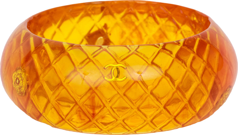 Chanel amber quilted bangle with inlay