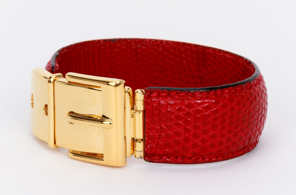 Gucci vintage red lizard gold bracelet