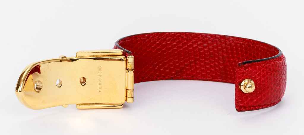 Gucci vintage red lizard gold bracelet