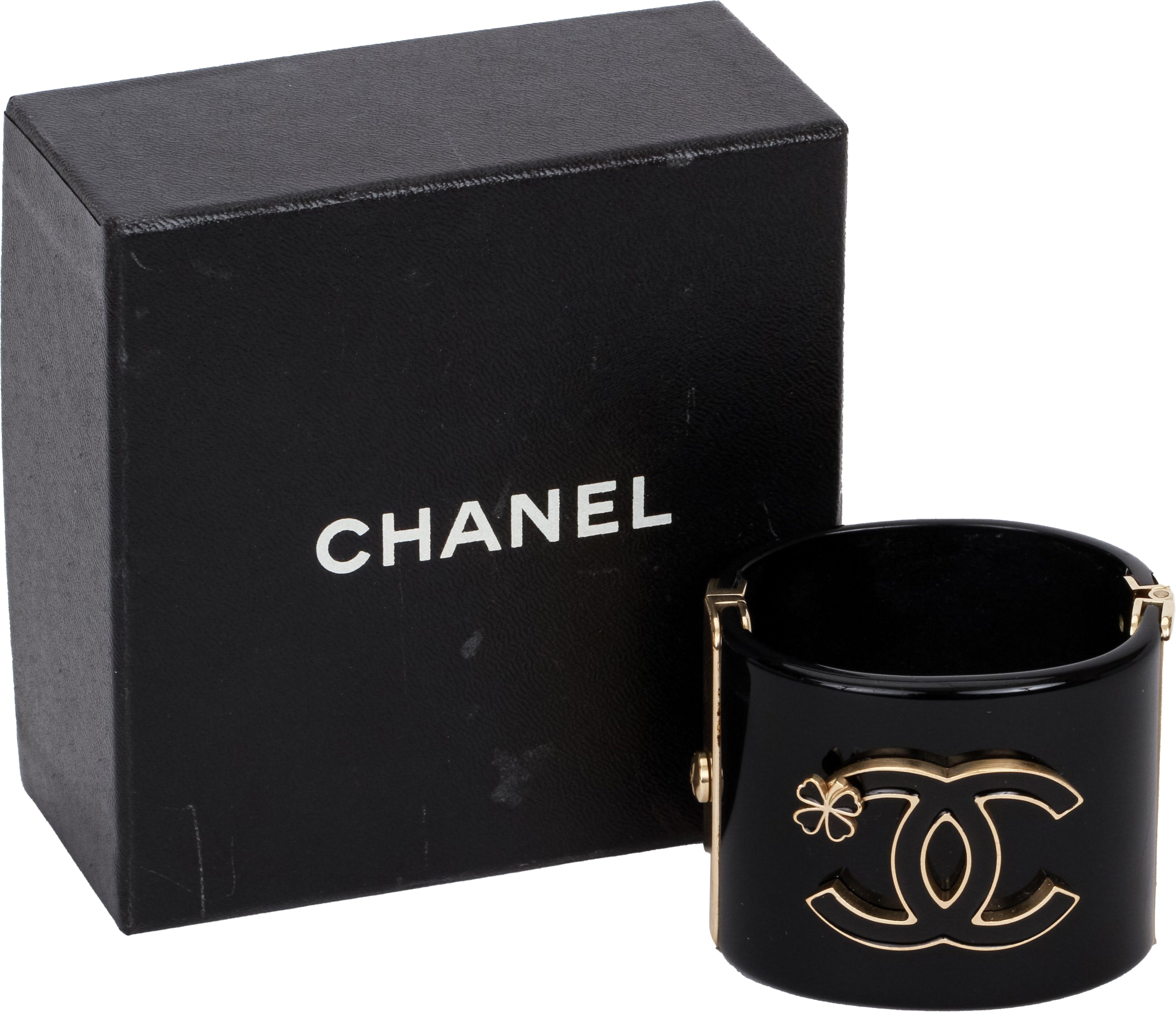 Original CHANEL cuff black resin bracelet with Pearls CC logo | eBay