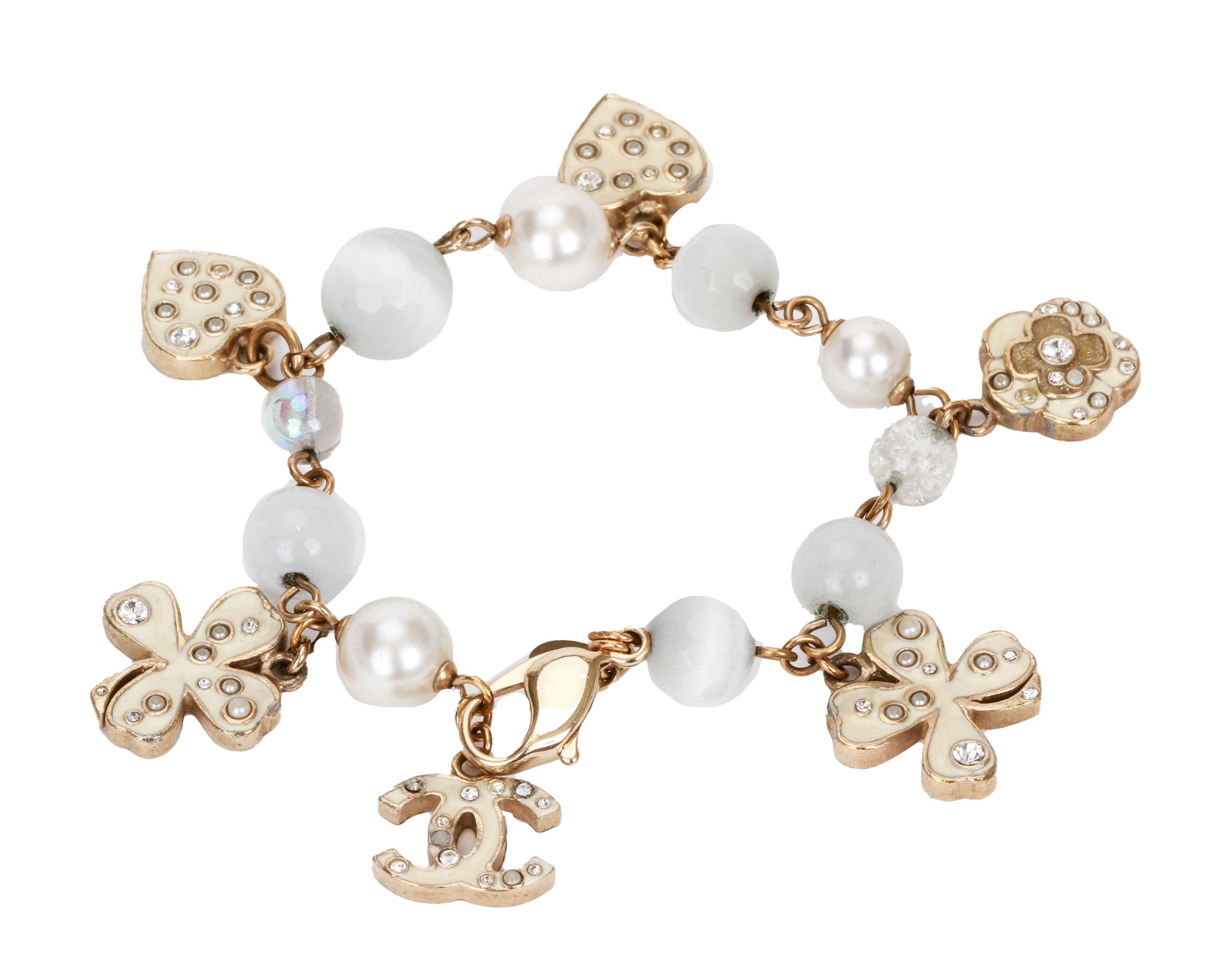 Chanel Gold CC Bubble Pearl Pearl Bracelet