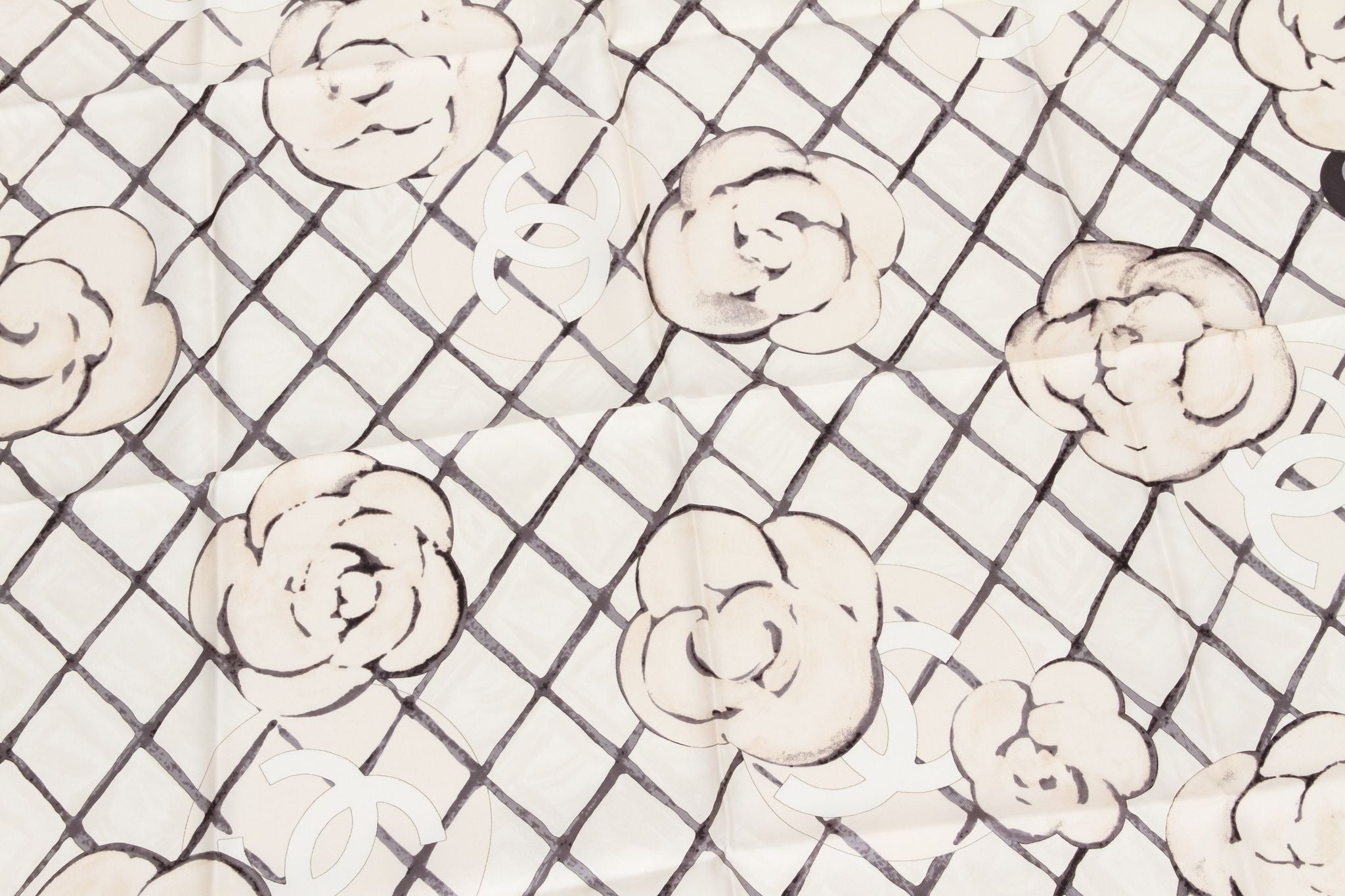 Chanel BN White Camellia Silk Scarf - Vintage Lux