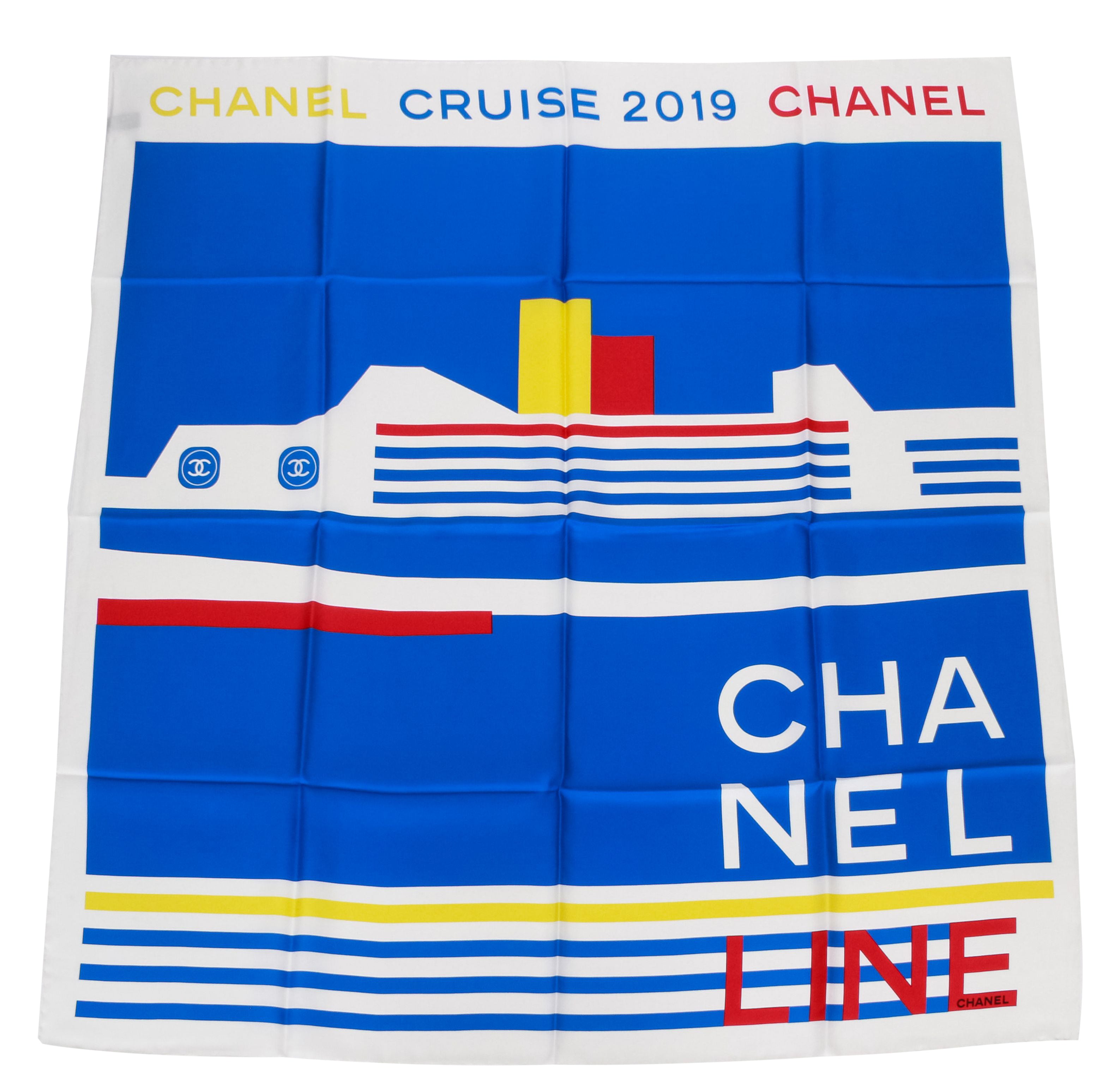 Chanel New White Silk Blue Cc Logo Scarf Auction
